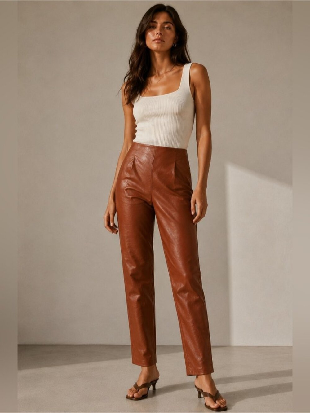 4SI3NNA Faux Leather High-Rise Straight-Leg Pants